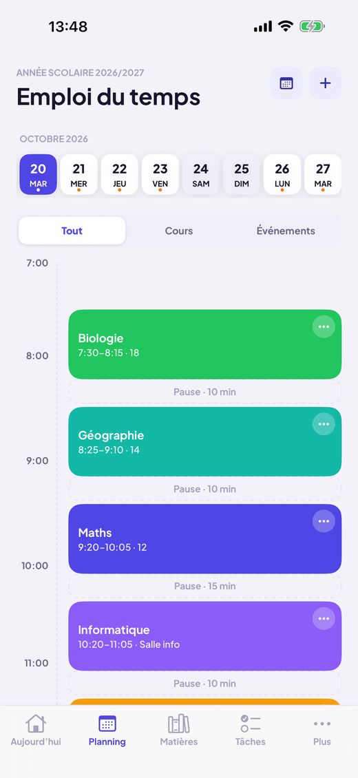Crée ton emploi du temps