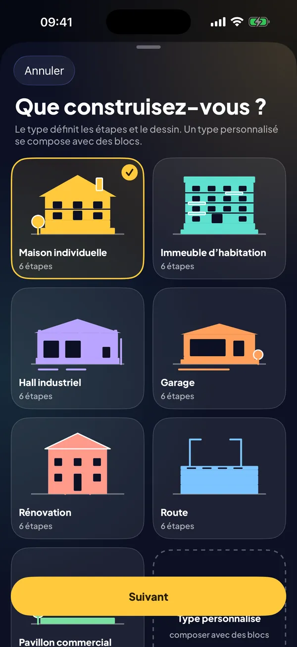 Choisissez le type de chantier