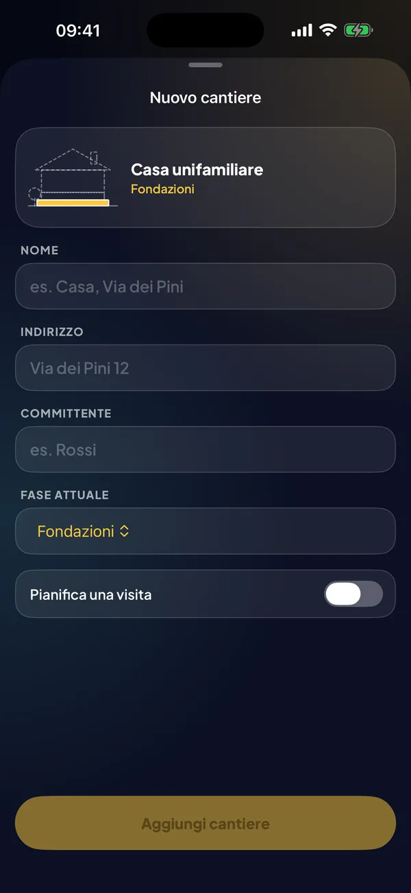 Dai un nome e imposta la fase