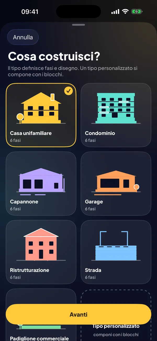 Scegli il tipo di cantiere