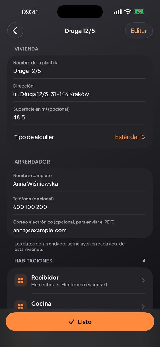 Abre la plantilla del inmueble